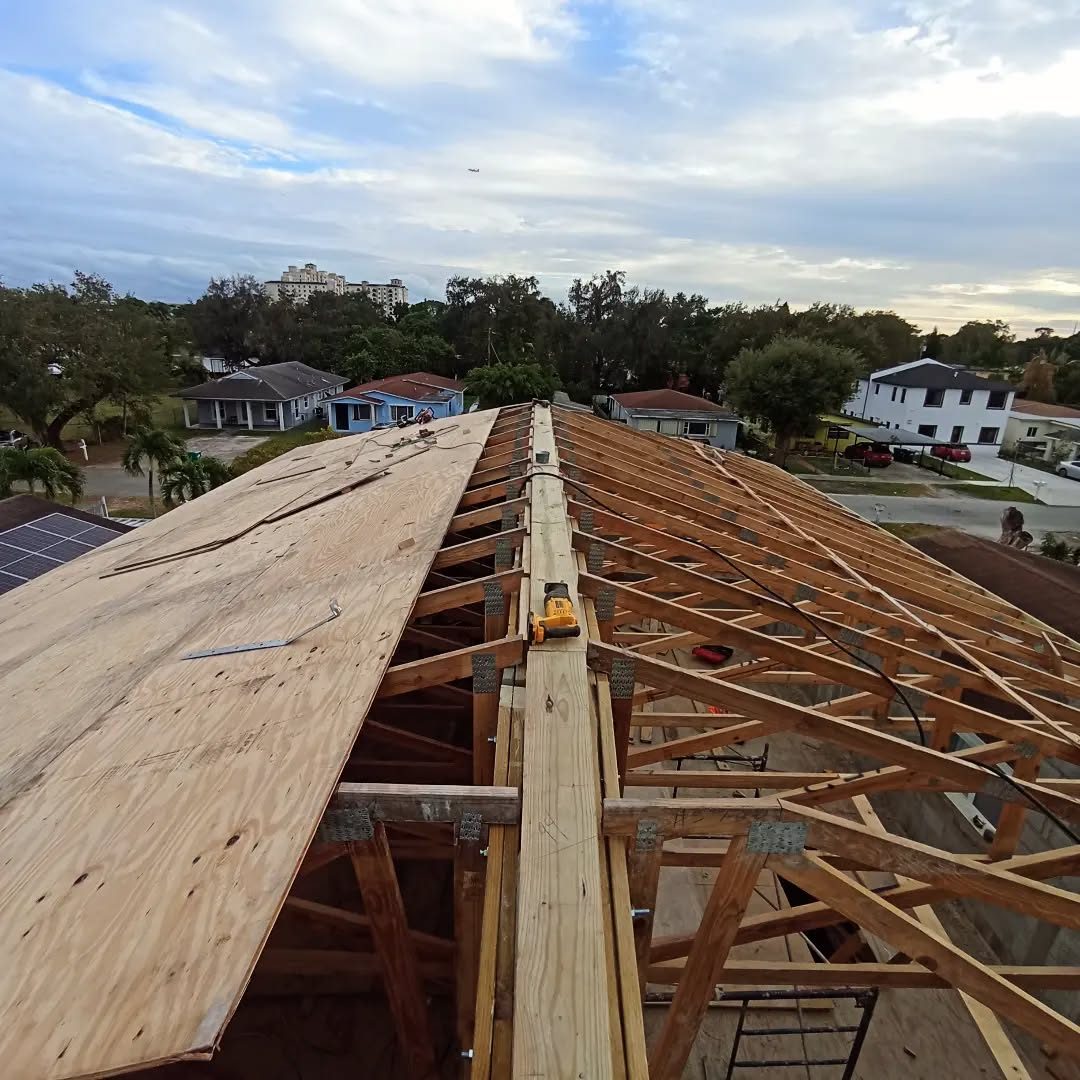 Roof trusses and sheathing