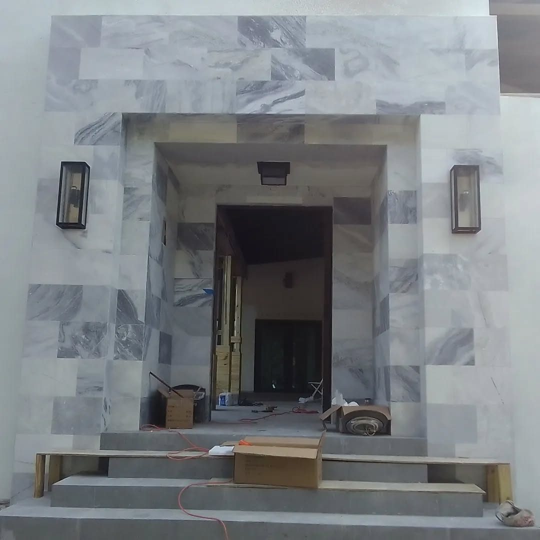 Stone entry on a new home